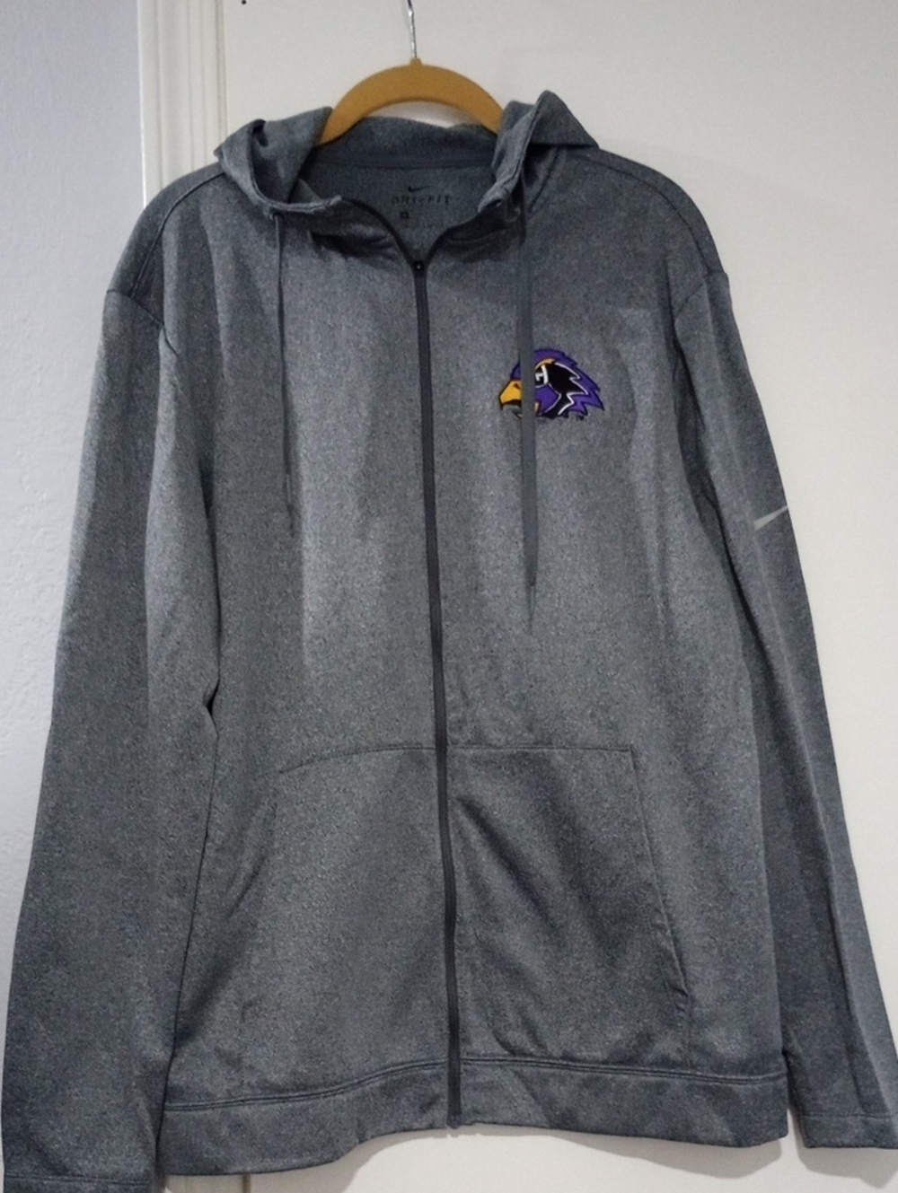 Nike Baltimore Ravens Gray Full-Zip Hoodie with Purple and Gold Raven Patch M